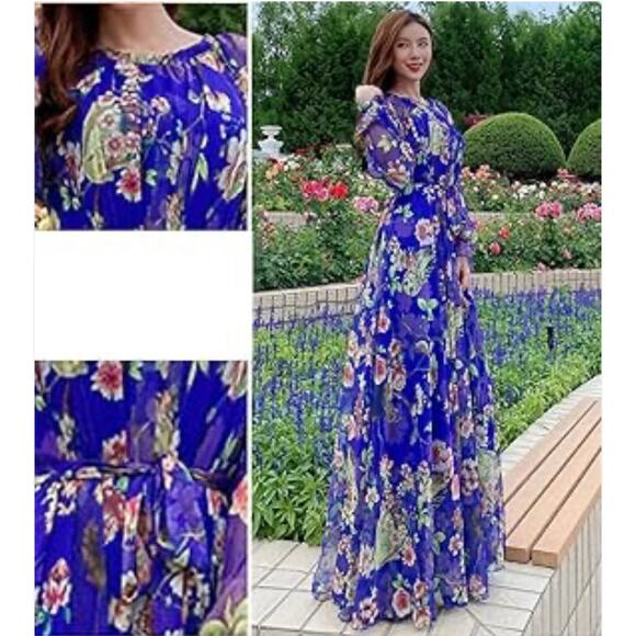 Floral purple chiffon maxi dress size Xl - Picture 1 of 9